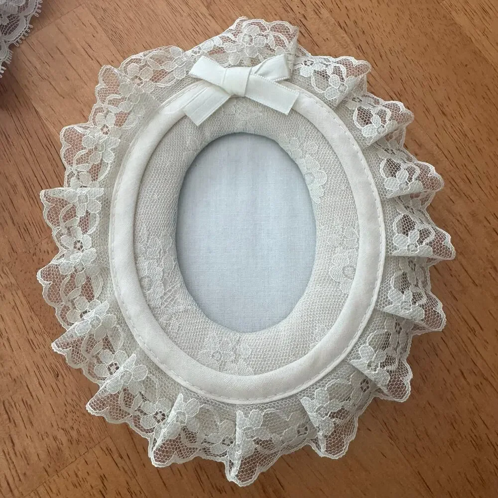Vintage 90s Satin and Lace Oval Easel Frames Pink Ivory Romantic Cottage Core